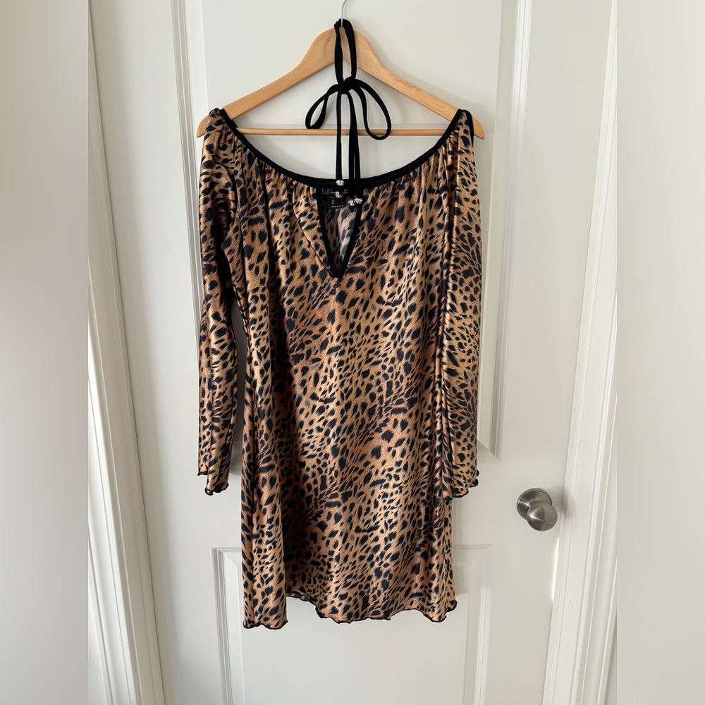 Donatella Leopard Dress with cold shoulder long sleeve Color Leopard Size M